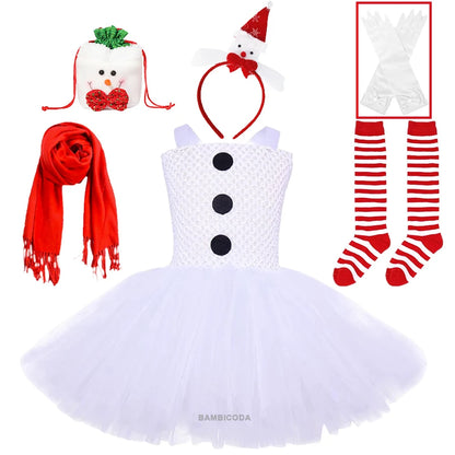 Girls Snowman Cosplay Costume – Fancy Tutu Dress for Stage Shows, Parties, Carnival & Halloween, Ages 3–10Y