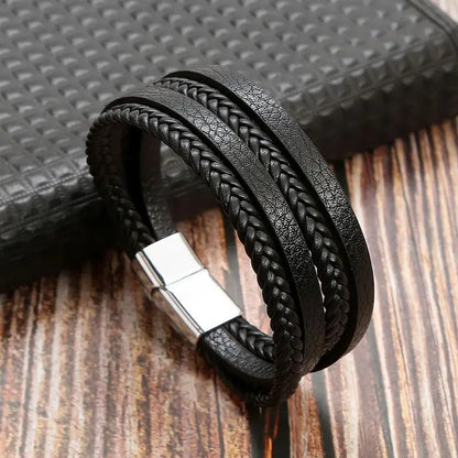 Pulsera de cuero clásica para hombre – Pulsera multicapa tejida a mano para hombre | Accesorio de joyería de moda casual, regalo
