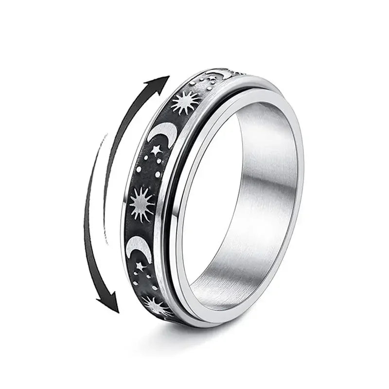 Vintage Sun Moon Star Spinner Ring – Stainless Steel Rotating Promise Band for Men & Women | Anniversary Statement Jewelry Gift