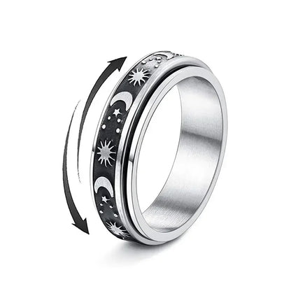 Vintage Sun Moon Star Spinner Ring – Stainless Steel Rotating Promise Band for Men & Women | Anniversary Statement Jewelry Gift