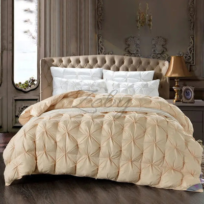 Edredón de lujo 100% plumón de ganso blanco – Duvet ligero y cálido de invierno con diseño plisado