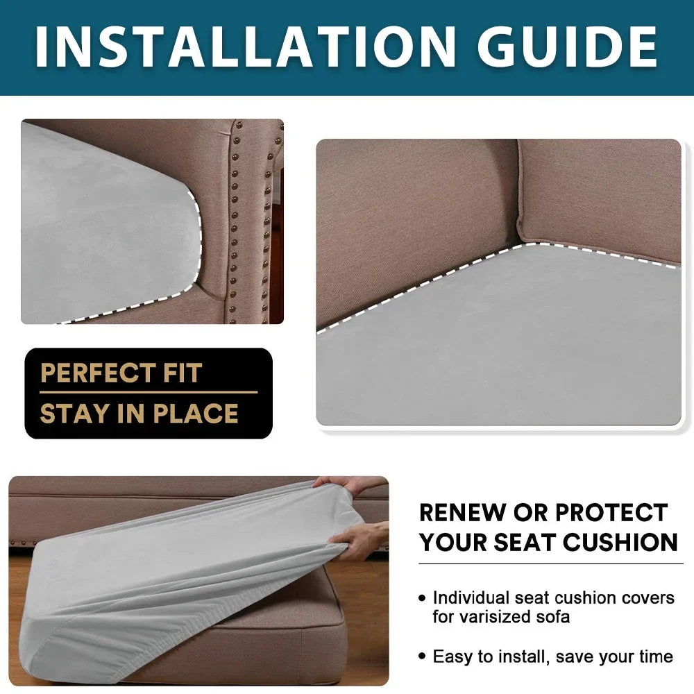 Velvet Sofa Cushion Cover – Plush Stretch Couch Slipcover Furniture Protector for Living Room