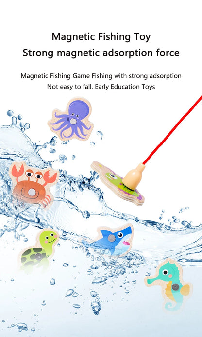 Jouet de Pêche Magnétique en Bois – Jeu d'Apprentissage Montessori sur la Vie Marine, Activité de Pêche Éducative Précoce pour Bébé, Jouet de Développement Cognitif Interactif Parent-Enfant pour Enfants