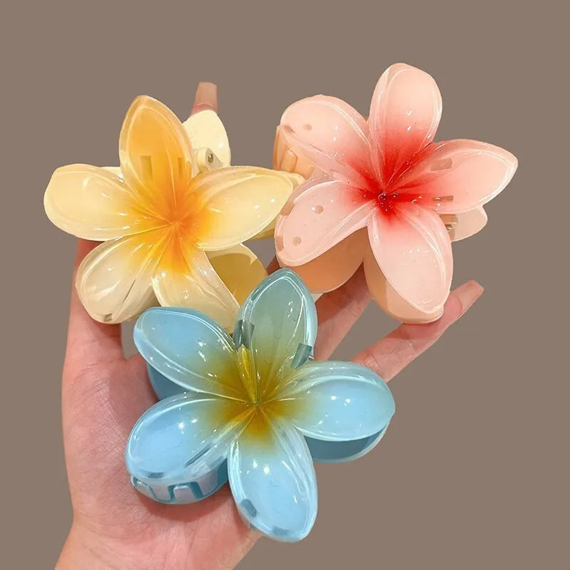 Pinzas de pelo hawaianas con diseño floral degradado – Pasadores grandes florales tropicales para mujer | Accesorios de moda para el pelo para vacaciones en la playa