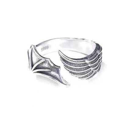 Vintage Angel & Demon Wing Adjustable Couple Ring – Retro Silver Gothic Punk Open Band Ring for Men & Women