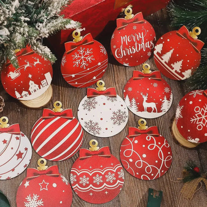 12/24PCS Wooden Christmas Ball Ornaments – Hanging Pendant Decorations for Christmas Parties, Yard, Tree & Holiday Home Decor