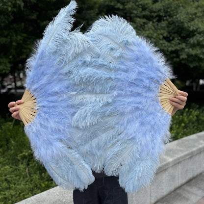 Abanico Grande de Plumas de Avestruz Blancas – Elegante Abanico para Baile y Actuaciones Escénicas (100 cm / 130 cm)
