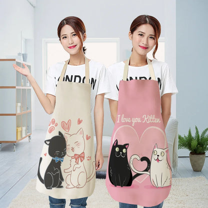 Cute Cartoon Cat Kitchen Apron – Linen Baking & Cooking Apron for Women, Men & Kids, Kitchen Accessories