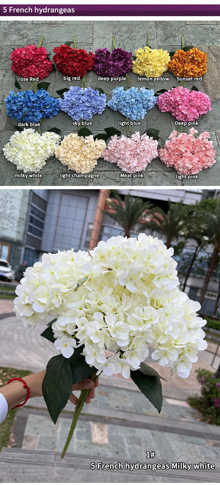 Bouquet d'Hortensias Artificiels à 5 Têtes – Fleurs Artificielles en Soie pour Décoration de Mariage, Arrangements de Fête, Décoration de Salon & Accessoires Floraux pour la Maison