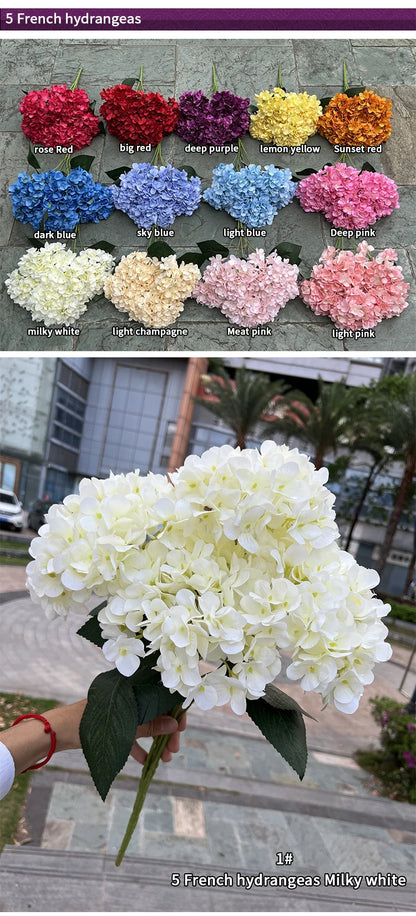Bouquet d'Hortensias Artificiels à 5 Têtes – Fleurs Artificielles en Soie pour Décoration de Mariage, Arrangements de Fête, Décoration de Salon & Accessoires Floraux pour la Maison