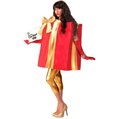 Adult Christmas Present Box Costume with Bow Decoration, Sleeveless Gift Box Cosplay Outfit for Christmas Parties, Holiday Events, Costume Parties and Festive Celebrations