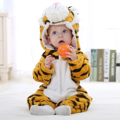 Halloween Dinosaur Baby Romper – Warm Fleece Hooded Kigurumi Pajamas & Animal Jumpsuit for Baby Boys & Girls, Cozy Winter Costume 0-4T