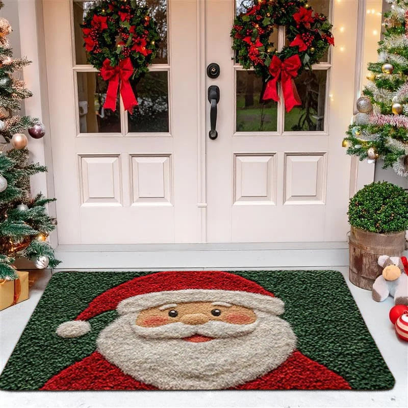 Christmas Door Mat – Santa Claus & Gingerbread Holiday Welcome Rug for Indoor & Outdoor Home Décor