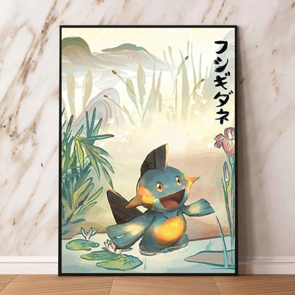 Japanese Anime Pokémon Canvas Wall Art – Pikachu, Charmander & Eevee Watercolor Poster Print Home Decor