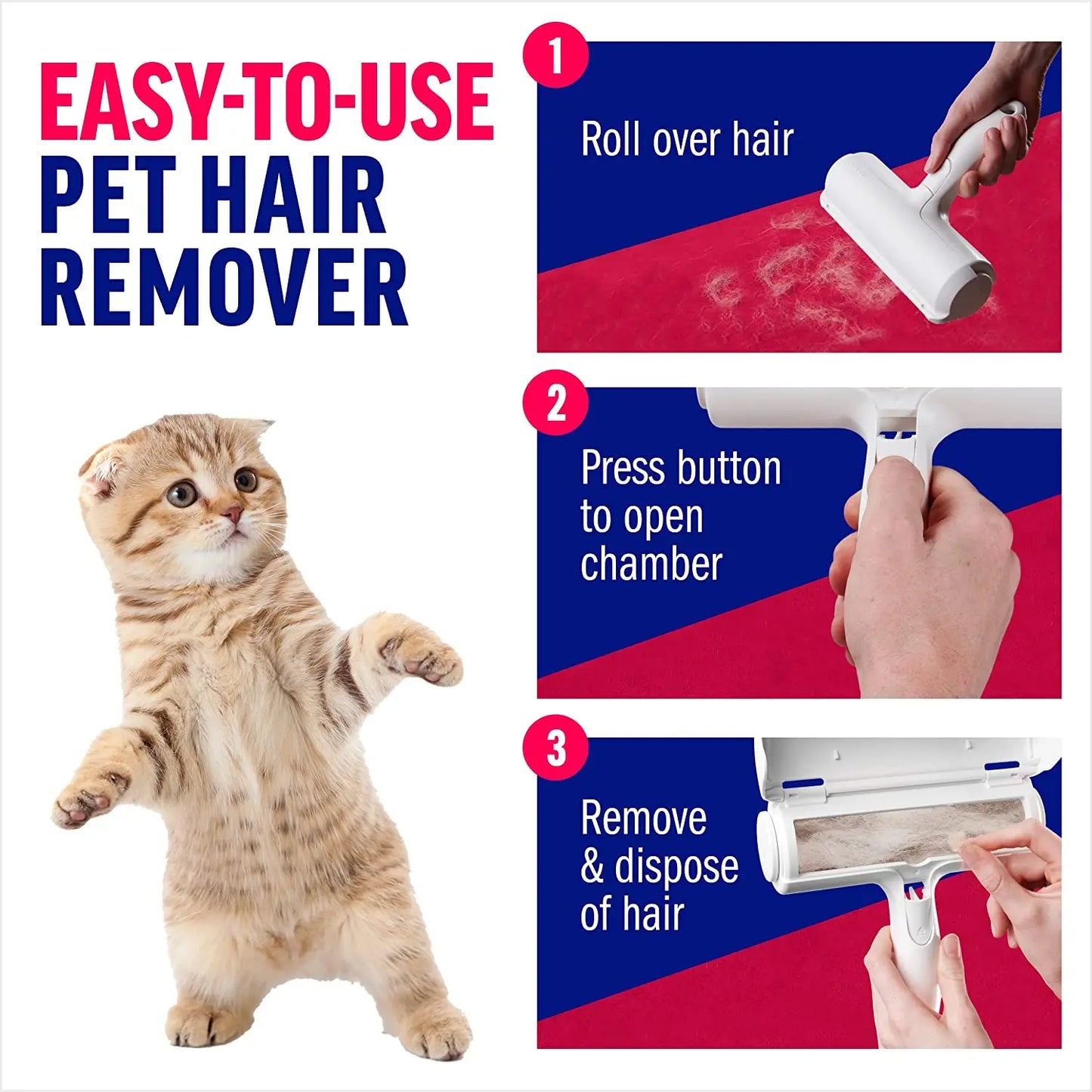 Self-Cleaning Pet Hair Remover Roller – Reusable Dog & Cat Fur Remover for Furniture, Clothing & Upholstery