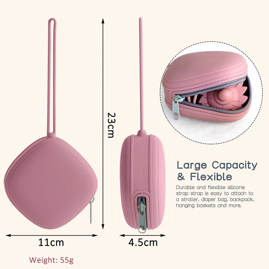 Étui portable pour sucette de bébé – Boîte de rangement en silicone de qualité alimentaire avec fermeture éclair pour voyage et accessoires pour bébé