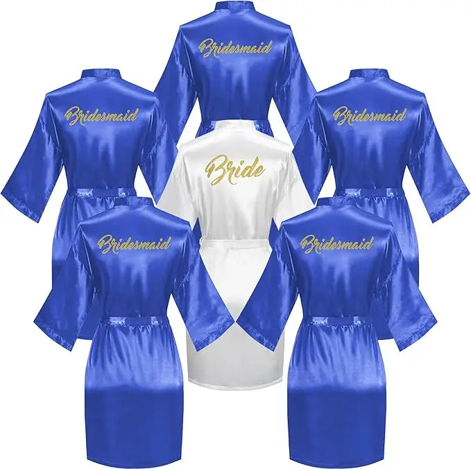 6-Piece Bridal Shower Robe Set – Bride & Bridesmaid Silky Robes Getting Ready Dressing Gown