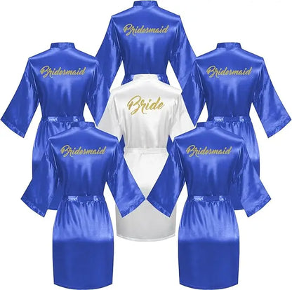 6-Piece Bridal Shower Robe Set – Bride & Bridesmaid Silky Robes Getting Ready Dressing Gown