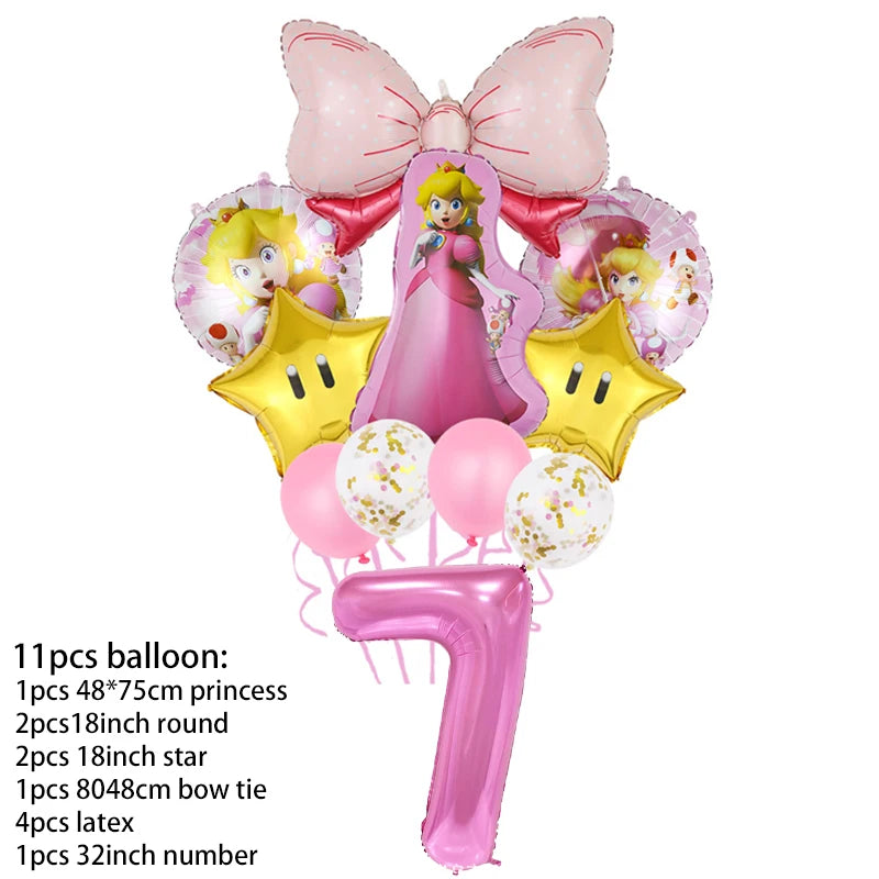 Princess Peach Party Supplies Set – Cartoon Anime-Themed Tableware, Balloons & Decorations for Children's Birthdays & Baby Showers