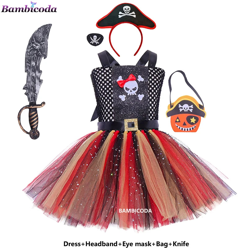 Girls Pirate Costume Dress – Fancy Cosplay Outfit for Halloween, Carnival & Party Dress-Up, Ages 3–10Y