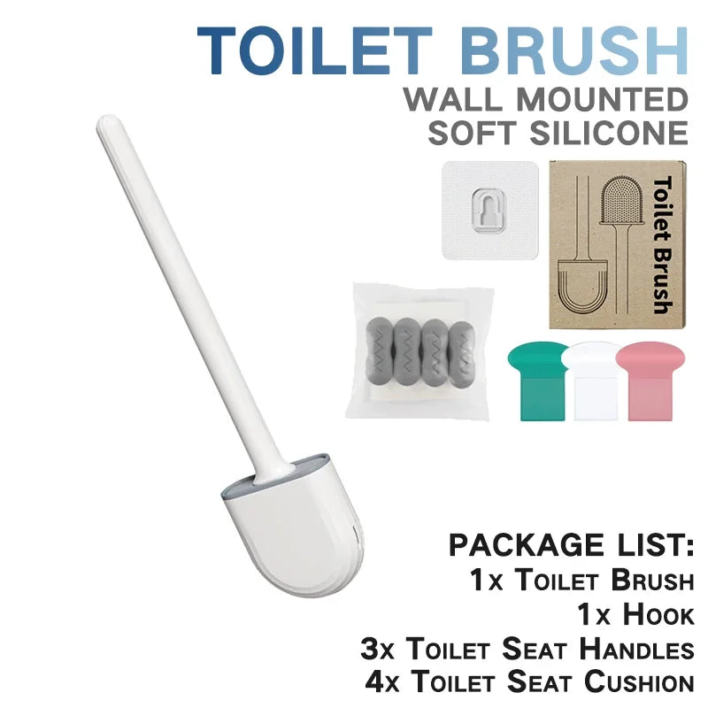 Juego de escobillas de inodoro de silicona – Limpiador de inodoro montado en la pared, kit moderno de cepillo de limpieza para WC, cepillo de silicona flexible con soporte de almacenamiento para baño y accesorios