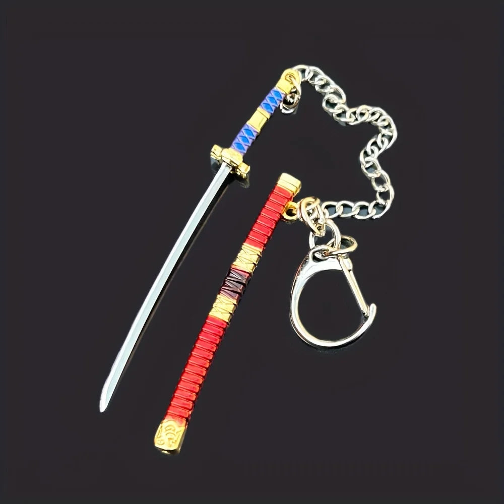Set de 6 llaveros mini espada katana – Dijes coleccionables inspirados en animes y juegos de 3.54 pulgadas con vainas, genial regalo colgante para mochilas de hombres y niños