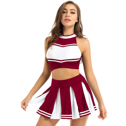 Women’s Cheerleader Cosplay Costume – Uniform Set (Crop Top + Mini Pleated Skirt, Carnival Outfit)