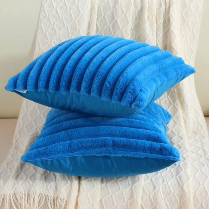 Faux Rabbit Fur Throw Pillow Cover - Ultra Soft Striped Decorative Cushion Cover for Sofa, Bed & Living Room (40x40 & 45x45 cm)