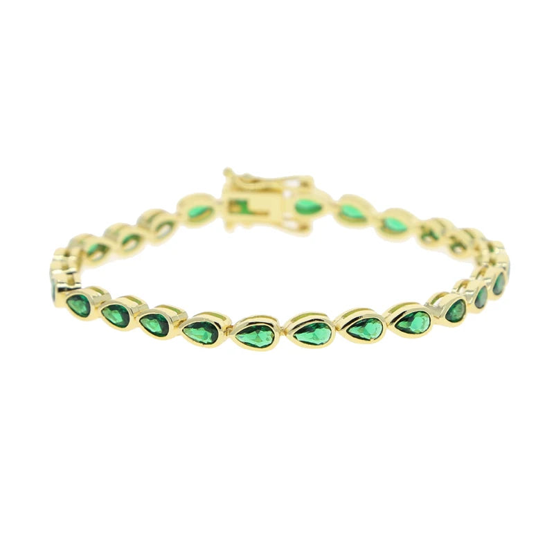 Pulsera de tenis 5A CZ – Pulsera geométrica de cristal de circonita cúbica con bisel para mujer | Joyería de moda clásica de lujo