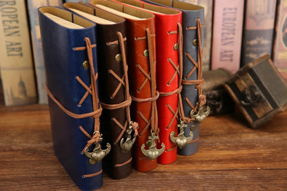 Retro Spiral Leather Notebook – Vintage Pirate Journal with Refillable Pages