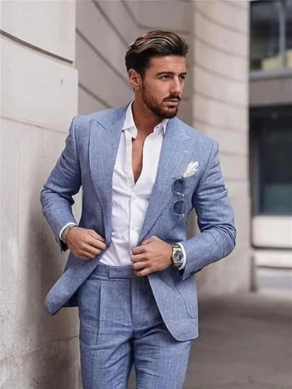 Costume de mariage en lin pour homme – Smoking 2 pièces coupe slim blazer et pantalon, costume décontracté pour mariage sur la plage, bal de promo, soirée