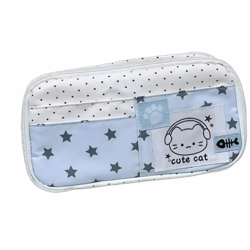 Trousse à crayons Chat à pois – Sac à stylos mignon grande capacité multi-couches, Organisateur de papeterie élégant pour l'école, le bureau et l'utilisation quotidienne
