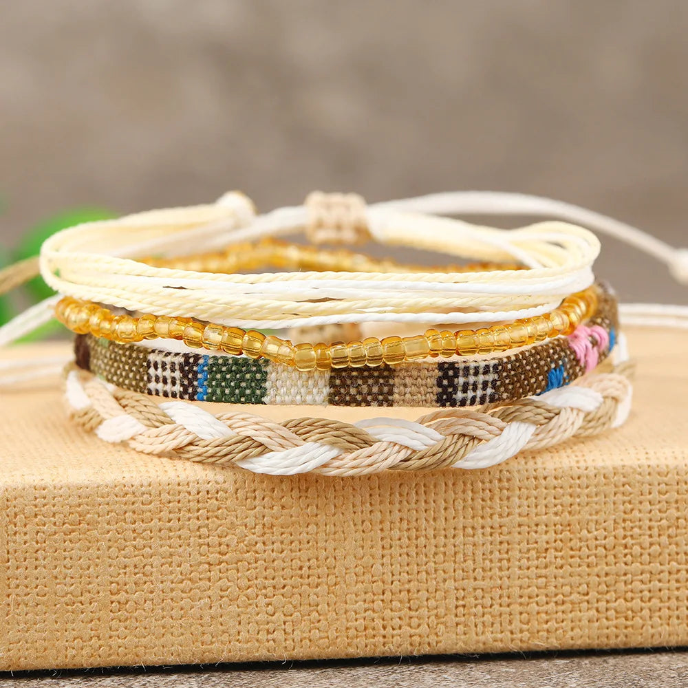 4/24 Piece Boho Surfer Bracelets & Anklets Set – Colorful Braided Rope String Jewelry for Summer Beach Fashion