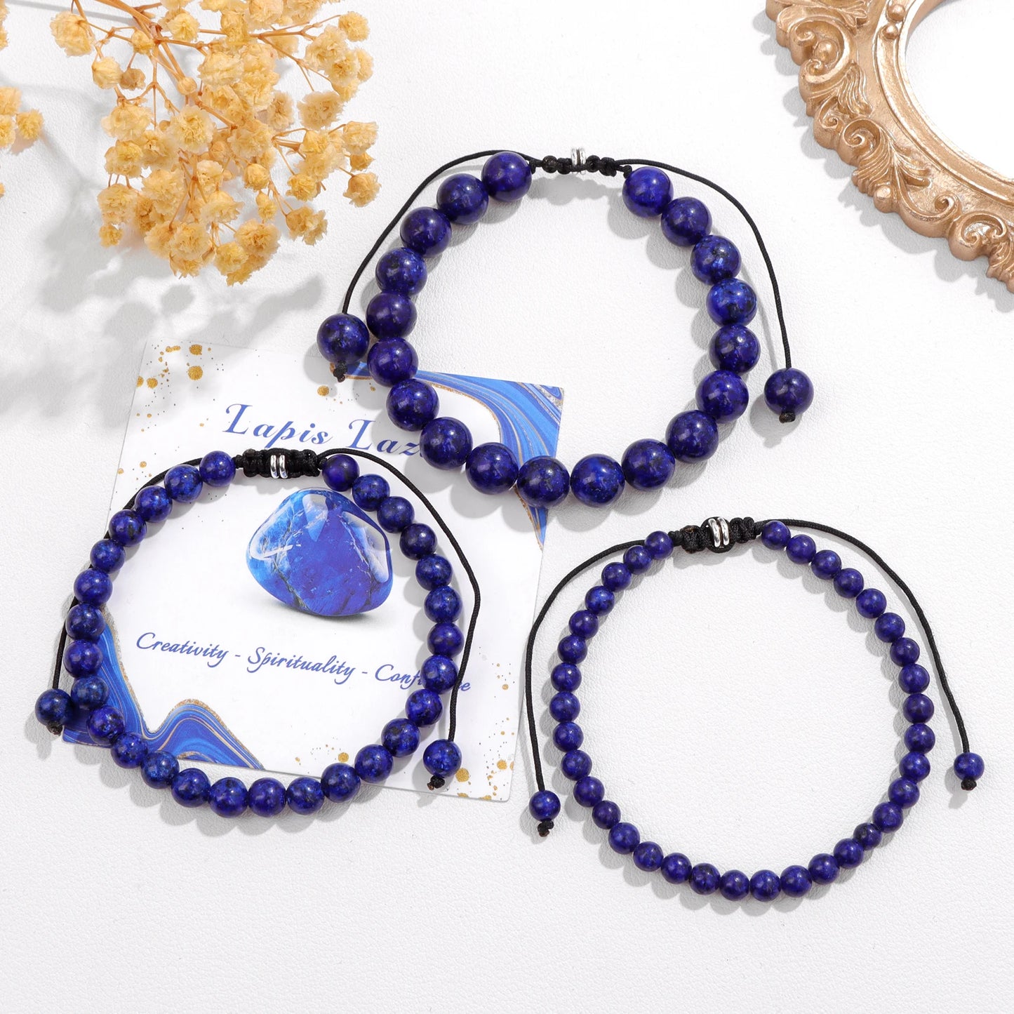 Bracelet perles de tourmaline noire naturelle – Bracelet ajustable tressé en corde avec carte cadeau pour hommes et femmes