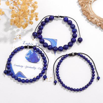 Bracelet perles de tourmaline noire naturelle – Bracelet ajustable tressé en corde avec carte cadeau pour hommes et femmes