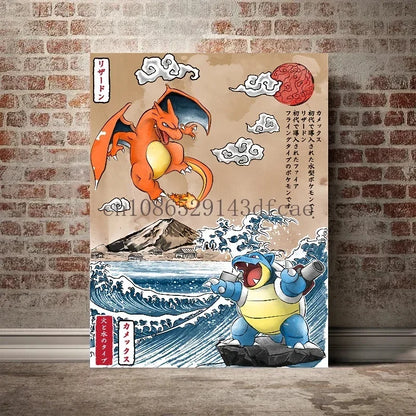 Pokémon Empoleon – Toile Murale – Affiche d'Anime Moderne pour Salon, Chambre, Salle de Jeux et Décoration Intérieure