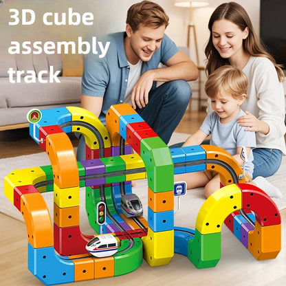 Ensemble de construction de train magique – Jouet de labyrinthe de voiture de rail magnétique électrique pour enfants, cadeau éducatif STEM