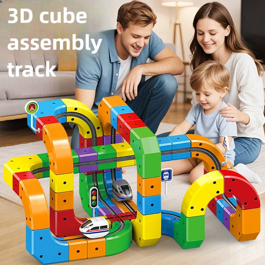 Juego de construcción de tren mágico – Juguete laberinto de coche de riel magnético eléctrico para niños, regalo educativo STEM
