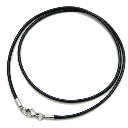 Cordón de collar de cuero trenzado negro genuino con broche de acero inoxidable - Cadena de colgante DIY para hacer joyas para hombres y mujeres