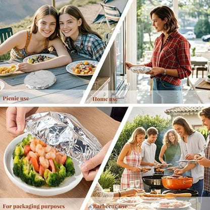 30/50PCS Reusable Stretch Foil Food Covers – Elastic Aluminum Foil Wraps for Bowls, Plates & Food Storage, Kitchen Freshness Covers
