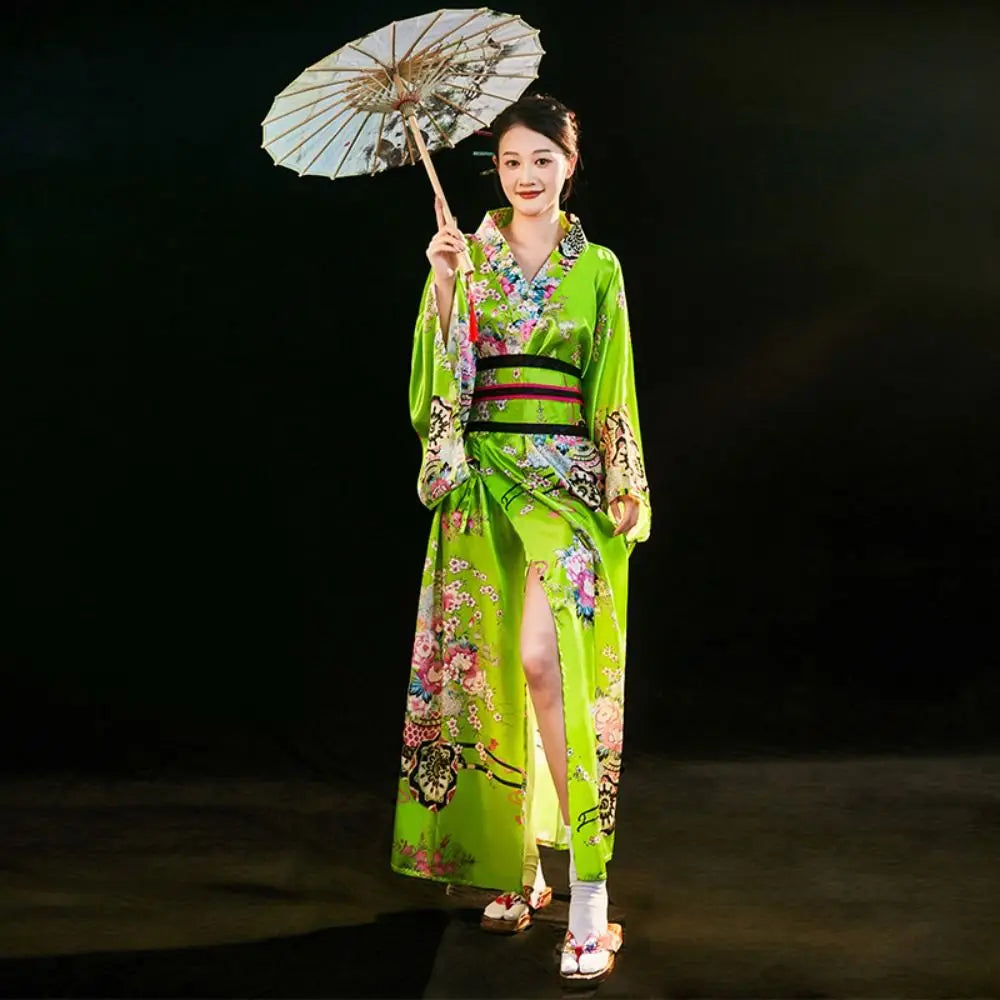 Japanese Kimono Cosplay Costume – Floral Sakura Printed Dress, Traditional Asian Style Kimono Outfit for Women Halloween & Party Wear