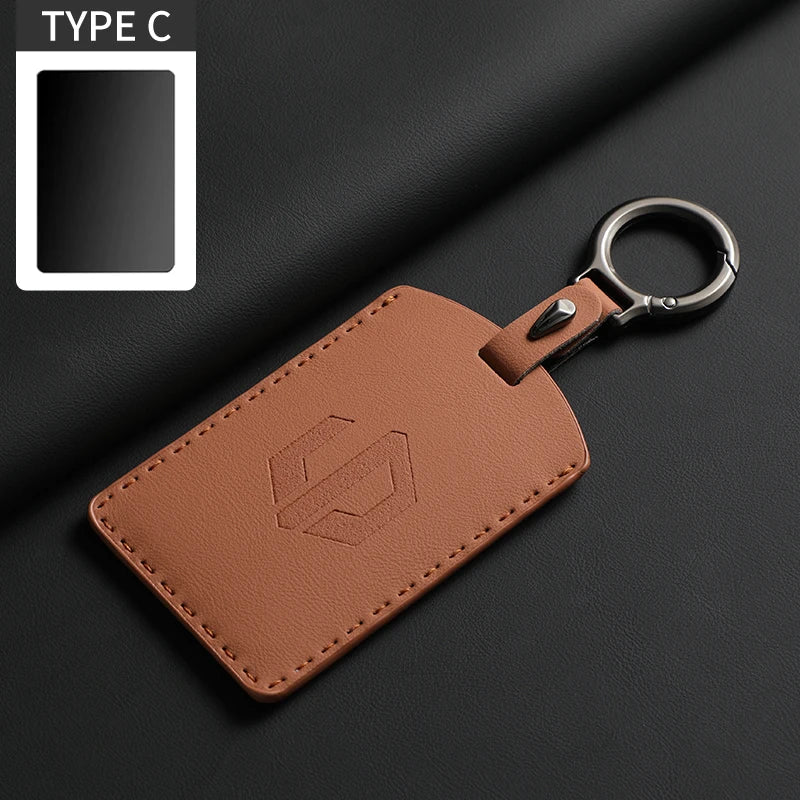 Funda protectora de cuero genuino para llave de coche LEAPMOTOR B01, C10, C11 y C16 – Kit prémium de protección de mando a distancia y tarjeta llave