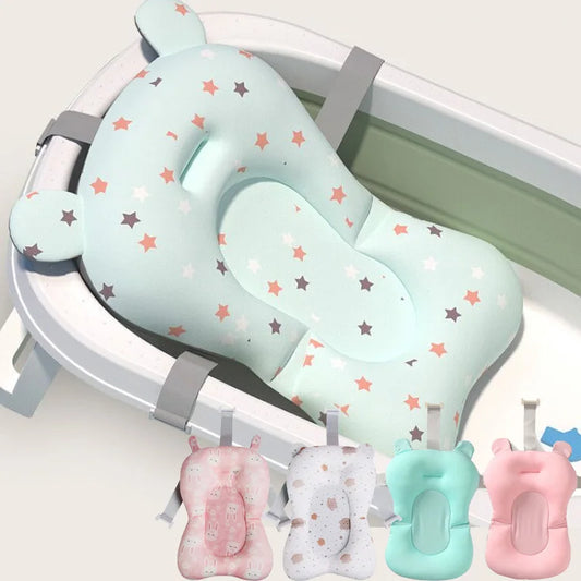 Tapis de support de bain antidérapant et pliable pour nouveau-né – Coussin de bain sûr et confortable avec dessin animé pour le bain de bébé, idéal pour l'allaitement et le bain