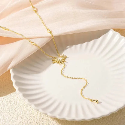Collar con colgante de borla en Y de circonita cúbica de acero inoxidable – Gargantilla larga elegante para mujeres y niñas | Regalo de joyería de moda