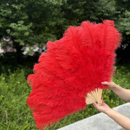 Abanico Grande de Plumas de Avestruz Blancas – Elegante Abanico para Baile y Actuaciones Escénicas (100 cm / 130 cm)