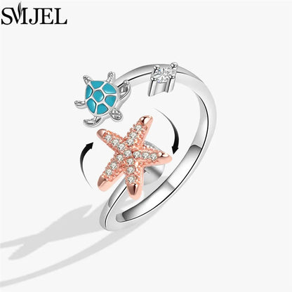 Cherry Blossom Rotating Fidget Spinner Ring – Cute Cat, Bee, Bunny & Butterfly Anti-Anxiety Ring for Women | Adjustable Stress Relief Jewelry