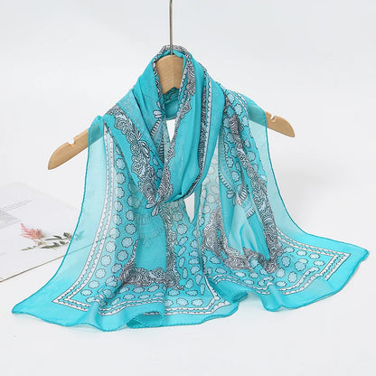 Women's Printed Chiffon Scarf Shawl – Lightweight Silk-Feel Long Wrap for Beach, Travel & Outdoor Wear, Fashion Headband Accessory