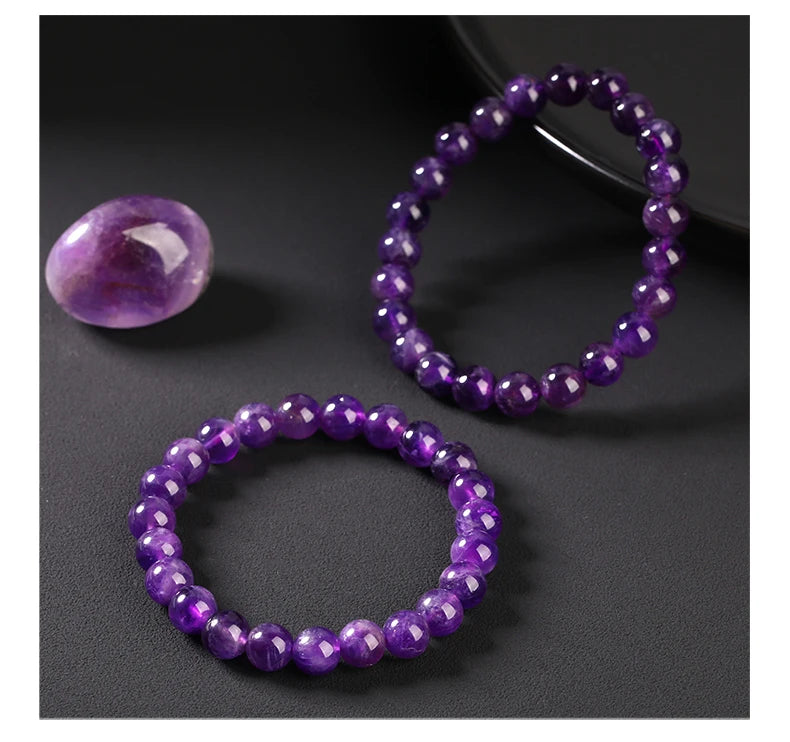 Bracelet en perles d'améthyste naturelle – Bracelet extensible en cristal véritable pour hommes et femmes, bijou de méditation yoga et accessoire de mode