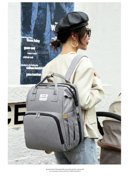 Sac à langer de grande capacité pour bébés avec matelas à langer – Sac à langer de maternité imperméable pour mamans avec rangement pour biberons et lit de bébé