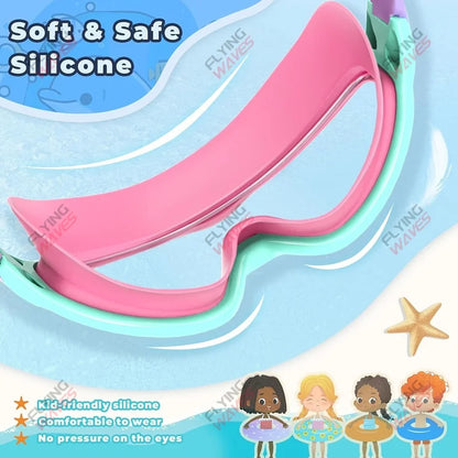 Colorful Kids Swimming Goggles – Wide-Vision Anti-UV & Anti-Fog No-Leak Swim Glasses for Boys & Girls Ages 3-15, Pool Accessories
